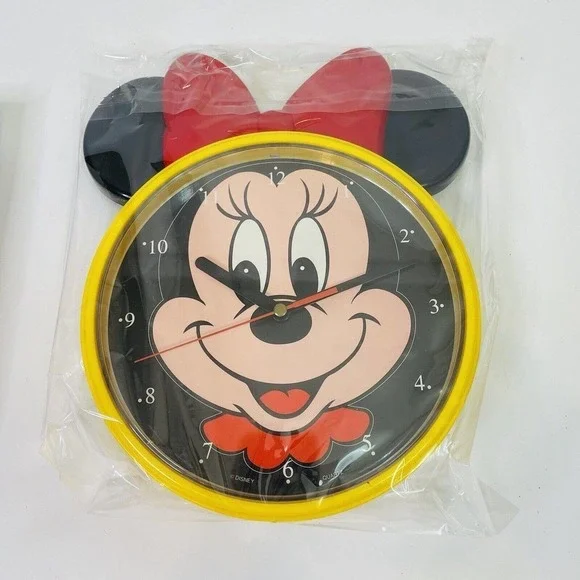 Vintage Minnie Mouse Time Works Wall Clock 90s W/ Box Yellow Black Red Retro - Picture 9 of 9
